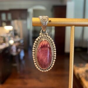 New Navajo Purple Spiny Oyster Turquoise Signed & Stamped Sterling Pendant